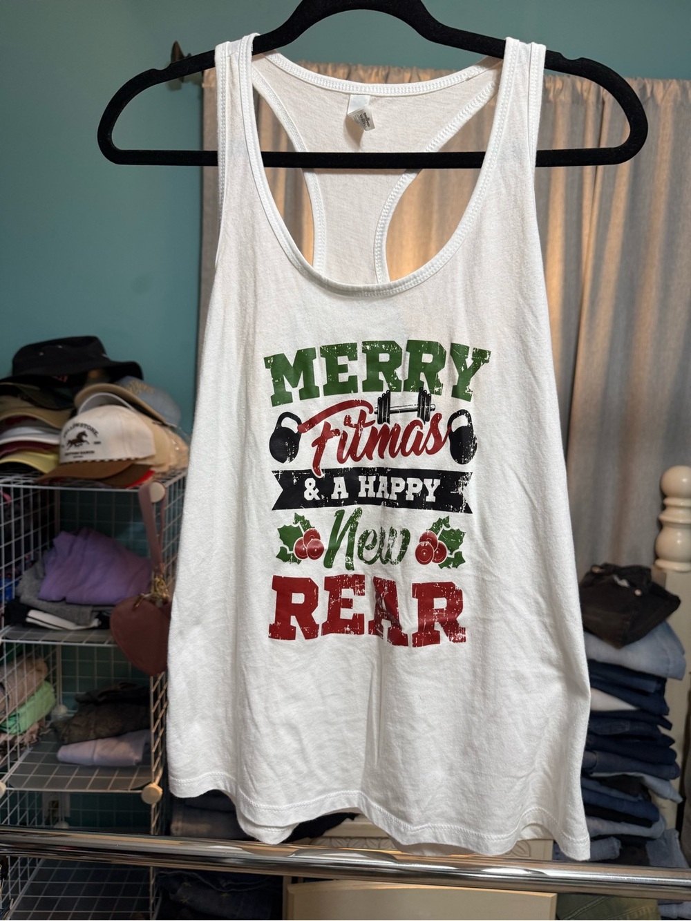 Ideal by Next Level Merry Fitmas Happy New Rear Christmas Workout Tank